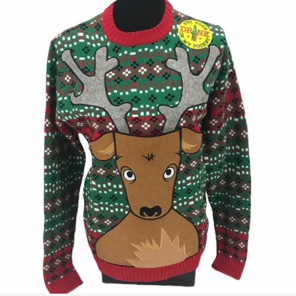 Blizzard Bay Reindeer Drink Holder Xmas Sweater, Green, Red, - Picture 7 of 7
